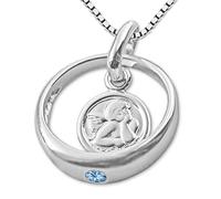 CLEVER SCHMUCK Set Silberner Taufring Anhänger Engel rund mit Zirkonia hellblau blautopas-farbig und Kette Venezia 36 cm glänzend Sterling Silber 925 im Taufe Etui türkis