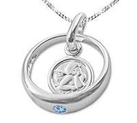 CLEVER SCHMUCK Set Silberner Taufring Anhänger Engel rund mit Zirkonia hellblau blautopas-farbig und Kette Panzer 36 cm glänzend Sterling Silber 925 für Jungen im Taufe Etui
