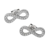 CLEVER SCHMUCK Silberne Infinity Ohrringe Damen Ohrstecker Unendlichkeit 13 x 5 mm viele Zirkonia Sterling Silber 925 rhodiniert im Etui weiß