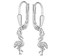 CLEVER SCHMUCK Silberne kleine Damen Mädchen Ohrringe als Ohrhänger 25 mm Mini Flamingo 9 mm mit je 5 Zirkonia weiß glänzend 925 Sterling Silber im Schmucketui