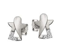 CLEVER SCHMUCK Silberne kleine Damen Ohrstecker Engel 7 x 6 innen offen teilmatt 3 Zirkonias stilisiert schlicht Sterling Silber 925 im Schmucketui creme