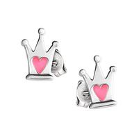 CLEVER SCHMUCK Silberne kleine Mädchen Ohrstecker Prinzessinnen Krone Herz rosa pink lackiert glänzend STERLING SILBER 925