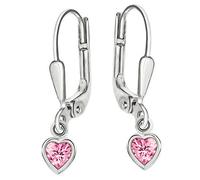 CLEVER SCHMUCK Silberne Mädchen Herz Ohrringe als Ohrhänger 22mm kleines Mini Zirkoniaherz 5mm pink rosa Zirkonia herzförmig umrandet 925 Sterling Silber für Kinder im Etui rosa