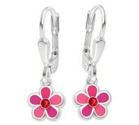 CLEVER SCHMUCK Silberne Mädchen Ohrhänger mit Blume Blüte pink rosa lila mit Zirkonia rot Sterling Silber 925 im Etui rosa