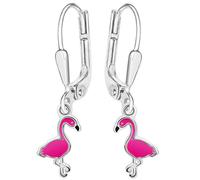 Clever Schmuck Silberne Mädchen Ohrringe als Ohrhänger 28 mm mit Mini Flamingo 10 mm pink Schnabel schwarz lackiert glänzend Sterling Silber 925 im Etui rosa