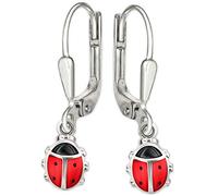 CLEVER SCHMUCK Silberne Mädchen Ohrringe Marienkäfer Ohrhänger 22 mm rot schwarz Sterling Silber 925 im Schmucketui
