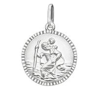 Clever Schmuck Silberner Anhänger Heiliger Christopherus Ø 16 mm seidenmatt Rand gemustert, Rückseite leer mattiert STERLING SILBER 925 in Geschenkfaltbox