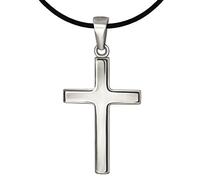 CLEVER SCHMUCK Silberner Anhänger Kreuz 21 mm schlicht glänzend Sterling Silber 925 mit Band schwarz im Kreuz Etui