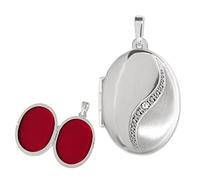 CLEVER SCHMUCK Silberner Anhänger Medaillon oval 21 x 16 mm seidenmatt und glänzend, geschwungener Bogen mit Zirkonia STERLING SILBER 925 für 2 Bilder im Etui weiß