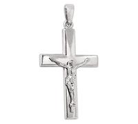 CLEVER SCHMUCK Silberner Anhänger sehr großes Jesus Kreuz 41 mm breite gerade schlichte Form glänzend 925 Sterling Silber im Kreuz-Etui
