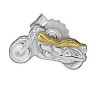 CLEVER SCHMUCK Silberner einzelner Single Ohrstecker Motorrad 8 x 4 mm glänzend bicolor STERLING SILBER 925 (1 Stück) im Schmucketui blau
