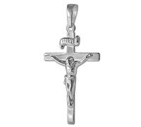 CLEVER SCHMUCK Silberner jugendlicher Anhänger Jesus Kreuz 25 mm Kruzifix mit INRI flache Form glänzend 925 Sterling Silber im Schmucketui creme