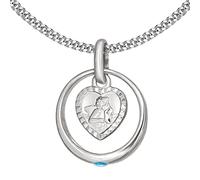 CLEVER SCHMUCK Silbernes Taufkettchen mit Taufring Engel herzförmig Zirkonia blautopas-hellblau Kette 36 cm Sterling Silber 925 im Schmucketui