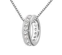 CLEVER SCHMUCK Taufkettchen kleiner Taufring 10 mm viele Zirkonias weiß ringsum & Kette Panzer 36 cm Sterling Silber 925 rhodiniert Taufgeschenk für Kinder
