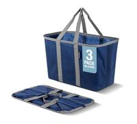 CleverMade EcoBasket Wiederverwendbare Einkaufstasche mit verstärktem Boden, 30 Liter, Blau/Grau, 3 Stück