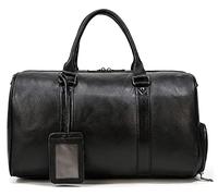 CLFLO Herren Reisetasche Herren Echtleder Reisetasche Retro Handtasche Große Kapazität Turnbeutel Platz Gepäck Tasche mit Schuhposition 18 Zoll Schwarz Einheitsgröße