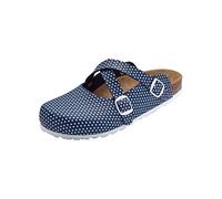 CLINIC DRESS Clog Mit Buntem Motiv. Schuhe für Krankenschwestern, Ärzte oder Pflegekräfte Navy/weiß, gepunktet, Polka Dots, 42