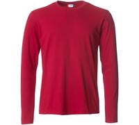 Clique - Herren Langarm T-Shirt Basic-T L/S, aus Jersey-Baumwolle, elastischer Kragen, Schweißband, Slim-Fit Passform, rot, Small