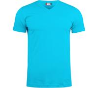 Clique - T-Shirt V-Ausschnitt Halbarm Herren Damen Unisex Basic-T V-Neck, Baumwolle Jersey, Schweißband, elastischer Kragen, Slim-Fit Passform, türkis, XS