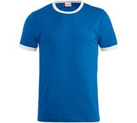 Clique - Zweifarbiges T-Shirt mit halben Ärmeln für Herren und Damen, Unisex, aus Jersey-Baumwolle, kontrastierender Kragenarm, Slim-Fit, blau / weiß, M