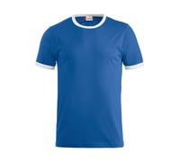 Clique Zweifarbiges Baumwoll-T-Shirt. Stabilisiertes Jersey-Stoff, kontrastierender Kragen und Ärmelbündchen. Gesticktes Etikett, Königsblau Weiß, XXL
