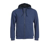 CLIQUE - Sweatshirt mit Reißverschluss und Kapuze Herren Classic Hoody Full Zip, Baumwolle, elastische Rippen, Außentaschen für Wandern, Reisen, Freizeit, Blau Melange, S
