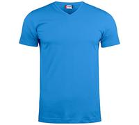 CLIQUE - T-Shirt V-Ausschnitt halbe Ärmel Herren Damen Unisex Basic-T V-Ausschnitt aus Baumwolle Jersey, Schweißband, Stretch-Kragen, Slim-Fit, Königsblau, L