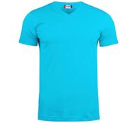 CLIQUE - T-Shirt V-Ausschnitt halbe Ärmel Herren Damen Unisex Basic-T V-Ausschnitt aus Baumwolle Jersey, Schweißband, Stretch-Kragen, Slim-Fit, türkis, L
