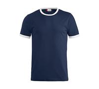 Clique Zweifarbiges Baumwoll-T-Shirt. Stabilisiertes Jersey-Stoff, kontrastierender Kragen und Ärmelbündchen. Gesticktes Etikett, Marineblau Weiß, M