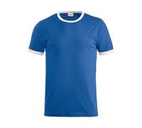 Clique - Zweifarbiges T-Shirt mit halben Ärmeln für Herren und Damen, Unisex, aus Jersey-Baumwolle, kontrastierender Kragenarm, Slim-Fit, blau / weiß, M