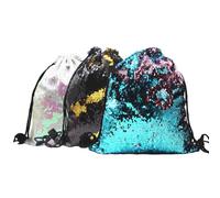 CLISPEED Praktischer Pailletten Rucksack mit Kordelzug aus Polyester Wendbar für Make Up und Kleine Dinge bei Festivals oder Shopping in Blau