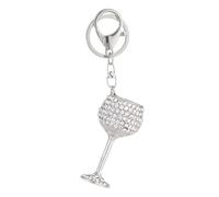 CLISPEED Rhinestone Weinglas Schlüsselanhänger mit Weinglas Anhänger Silberner Metall schlüsselring Funkelnder Kofferanhänger für Auto und Tasche Modisches Geschenk für Damen