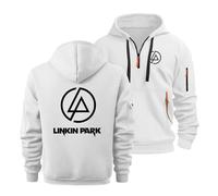 CLMETHE Herren-Sweatshirt mit halbem Reißverschluss für Linkin Park Kapuzenpullover, Sportbekleidung, Trainingsanzug, Outdoor, lässig, lockerer Mantel mit Taschen,E-M