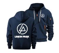 CLMETHE Herren-Sweatshirt mit halbem Reißverschluss für Linkin Park Kapuzenpullover, Sportbekleidung, Trainingsanzug, Outdoor, lässig, lockerer Mantel mit Taschen,B-L