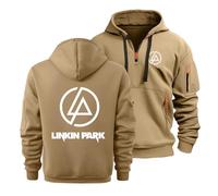CLMETHE Herren-Sweatshirt mit halbem Reißverschluss für Linkin Park Kapuzenpullover, Sportbekleidung, Trainingsanzug, Outdoor, lässig, lockerer Mantel mit Taschen,C-XXL