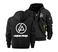 CLMETHE Herren-Sweatshirt mit halbem Reißverschluss für Linkin Park Kapuzenpullover, Sportbekleidung, Trainingsanzug, Outdoor, lässig, lockerer Mantel mit Taschen,A-3XL