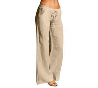 CLOAKA Leinenhose Damen Baumwolle Sommer Weite Bein Stoffhose mit Taschen