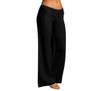 CLOAKA Leinenhose Damen Baumwolle Sommer Weite Bein Stoffhose mit Taschen