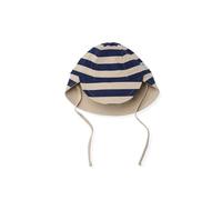 Cloby Kinder Sonnenhut Schirmmütze - Mütze mit Nackenschutz - wendbar mit UV-Schutz (UPF 50+) - für Jungen und Mädchen - Navy Stripe/blau beige (Gr. 18-36 Monate)