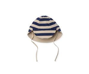 Cloby Kinder Sonnenhut Schirmmütze - Mütze mit Nackenschutz - wendbar mit UV-Schutz (UPF 50+) - für Jungen und Mädchen - Navy Stripe/blau beige (Gr. 18-36 Monate)