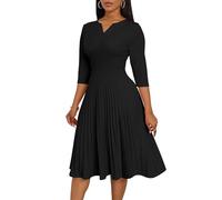 CLOCOR Midi-Kleider für Damen, lässiges Wickelkleid, ausgestelltes Plisseekleid, A-Linie, 3/4-Ärmel, V-Ausschnitt, Kirche, Cocktailkleid, Hochzeitsgästekleid, Schwarz (3), 3X-Groß