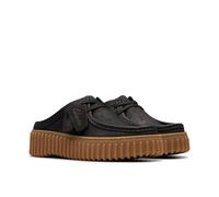 Clog CLARKS "Torhill Mule", Damen, Gr. 37, schwarz nubuck, Nubukleder, Schuhe Clog, Plateausandale, Mules mit Plateausohle und Ziernaht (76585555-37) schwarz nubuck