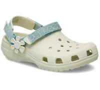 Clog CROCS "Classic Flower", Kinder, Gr. 36, sanftes weiß, summit weiß, Croslite™, Textil, geblümt, kontrastfarbene Details, Schuhe Clog, Sommerschuh, Strandschuh, Sandale mit Klettverschlüssen (35978