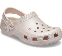 Clog CROCS "Classic Pearl Shine Clog K", Mädchen, Gr. 30, beige (quartz), Croslite™, schimmernd, Schuhe Clog, Sommerschuh, Schlappen, Sandale mit Blütenapplikation (21676443-30) quartz