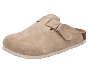 Clog RIEKER, Damen, Gr. 36, Leder, beige, Veloursleder, unifarben, Basic, Schuhe Clog, Pantolette, Hausschuh, Sommerschuh mit Klettriemchen (24379428-36) beige