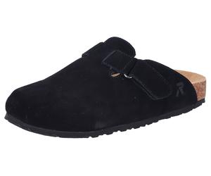 Clog RIEKER, Damen, Gr. 39, schwarz, Veloursleder, unifarben, Basic, Schuhe Clog, Pantolette, Hausschuh, Sommerschuh mit Klettriemchen (25624024-39) schwarz