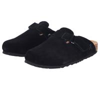 Clog RIEKER, Herren, Gr. 37, schwarz, Veloursleder, unifarben, Basic, Schuhe Clog, Pantolette, Hausschuh, Sommerschuh mit Klettriemchen (25624024-37) schwarz