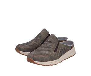 Clog RIEKER, Herren, Gr. 43, grau (braun), Lederimitat, Schuhe Clog, Sommerschuh, Hausschuh mit seitlichen Stretcheinsätzen (54607504-43) braun