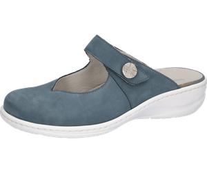 Clog WALDLÄUFER "HERIA", Damen, Gr. 4,5 (37,5), jeansblau, Nubukleder, unifarben, Basic, Schuhe Clog, Hausschuh, Sommerschuh, Klettschuh in Komfortweite H (= sehr weit) (71250026-4,5) jeansblau