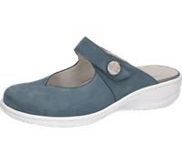 Clog WALDLÄUFER "HERIA", Damen, Gr. 5,5 (38,5), jeansblau, Nubukleder, unifarben, Basic, Schuhe Clog, Hausschuh, Sommerschuh, Klettschuh in Komfortweite H (= sehr weit) (71250026-5,5) jeansblau